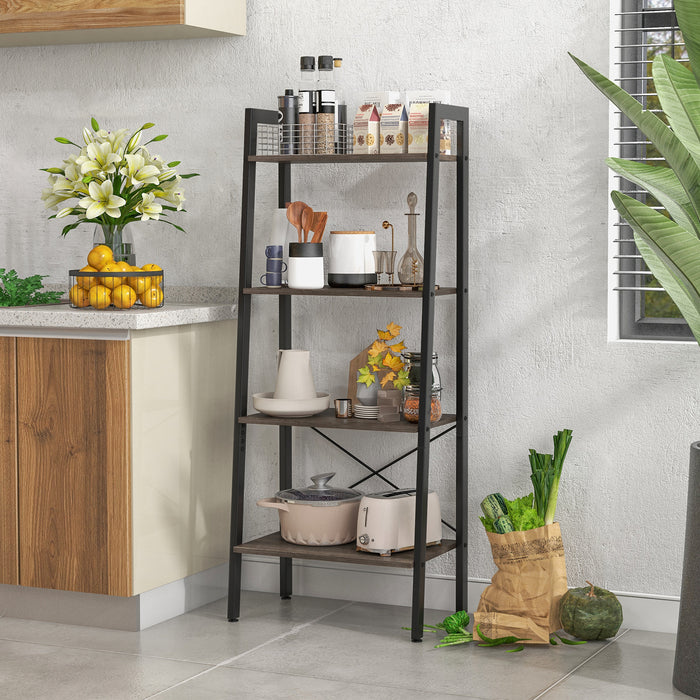 4-Tier Bookshelf with Metal Frame and Adjustable Foot Pads-Oak