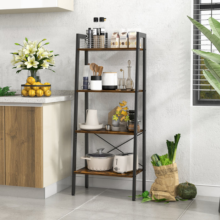 4-Tier Bookshelf with Metal Frame and Adjustable Foot Pads-Rustic Brown