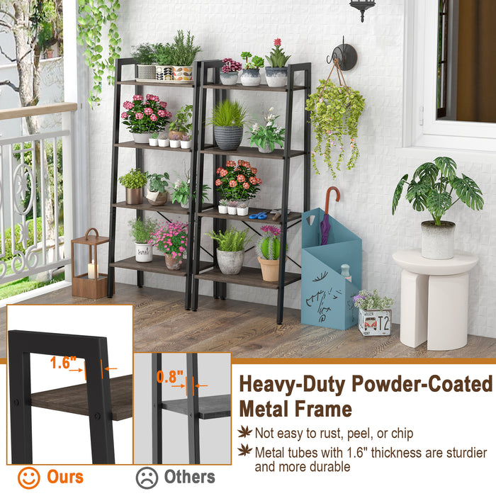 4-Tier Bookshelf with Metal Frame and Adjustable Foot Pads-Oak