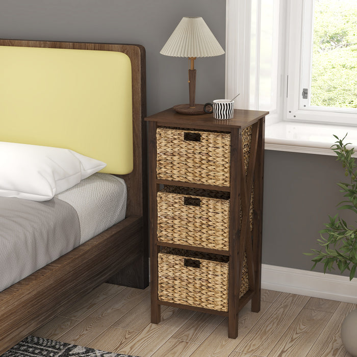 3/4-Tier Nightstand with 2/3 Seagrass Baskets Narrow X-Design-4 Tier