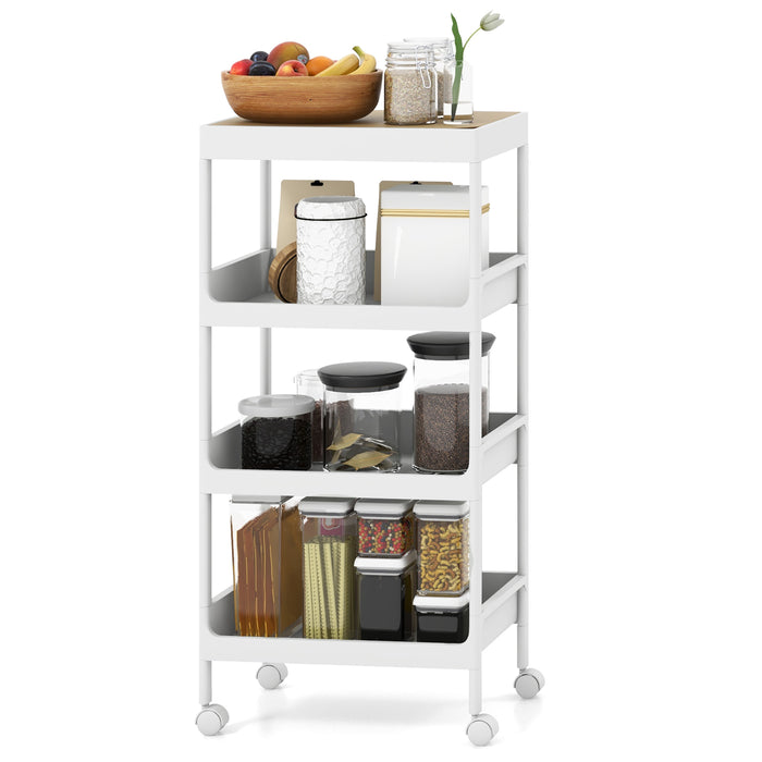 3/4 Tier Utility Rolling Cart with Detachable Tray Top and Locking Wheels-4-Tier