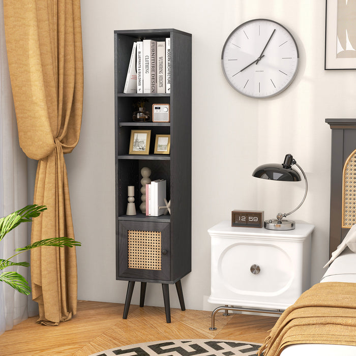 4 Tiers Rattan Storage Cabinet with Slim Design-Black