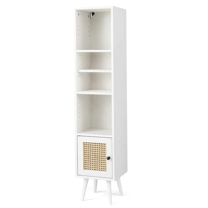 4 Tiers Rattan Storage Cabinet with Slim Design-White