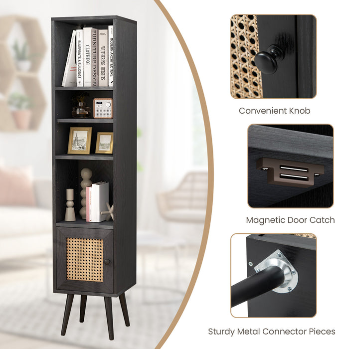 4 Tiers Rattan Storage Cabinet with Slim Design-Black