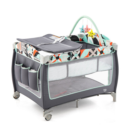 3-in-1 Portable Baby Playard with Zippered Door and Toy Bar-Blue