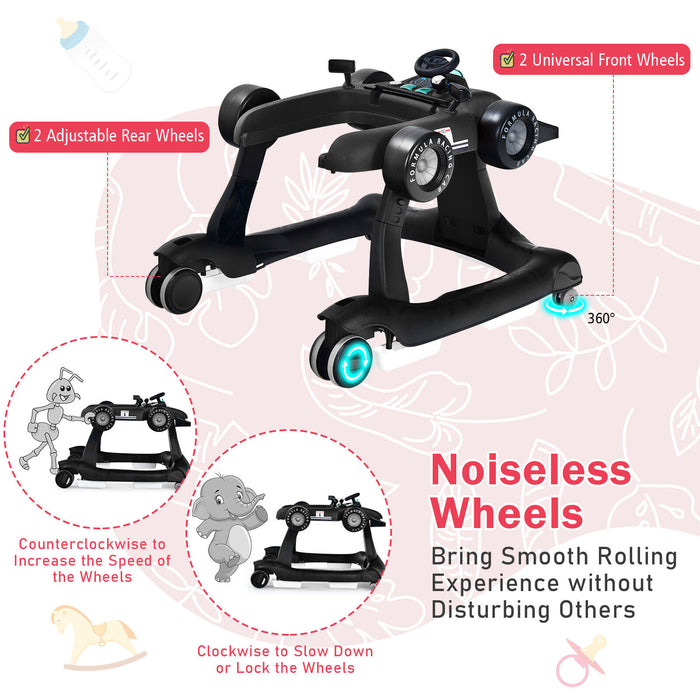 4-in-1 Foldable Activity Push Walker with Adjustable Height-Black