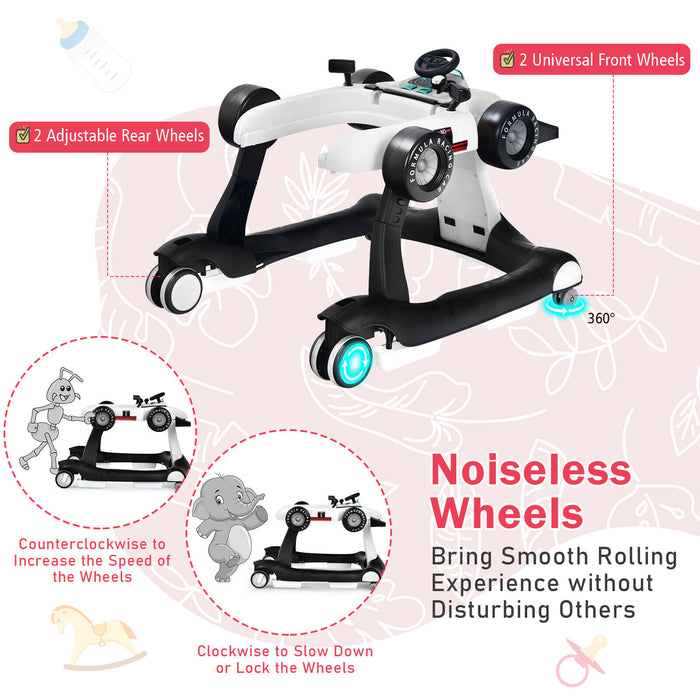 4-in-1 Foldable Activity Push Walker with Adjustable Height-White