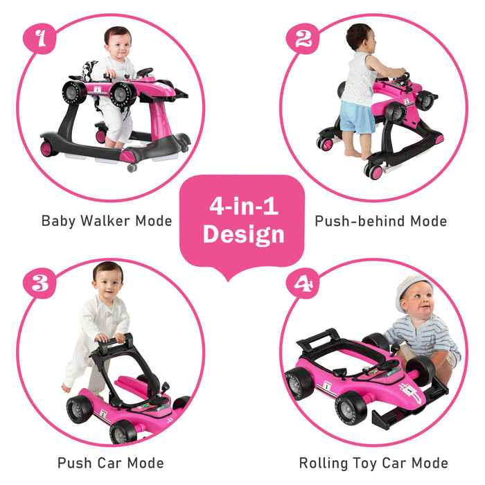 4-in-1 Foldable Activity Push Walker with Adjustable Height-Pink