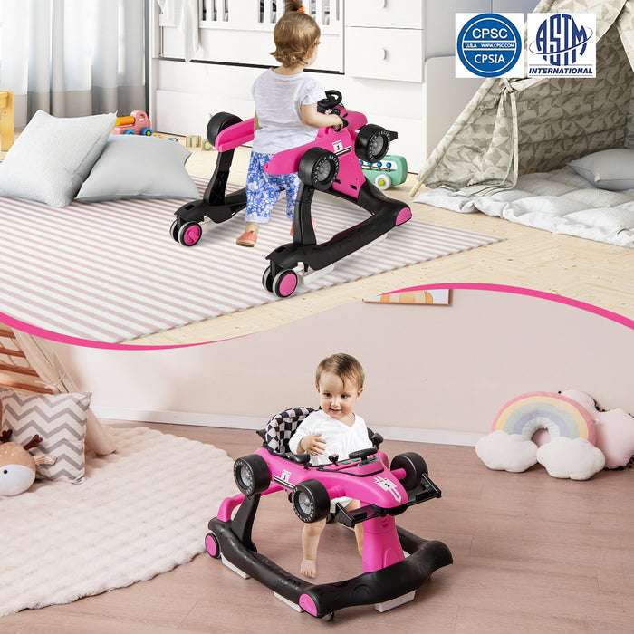 4-in-1 Foldable Activity Push Walker with Adjustable Height-Pink