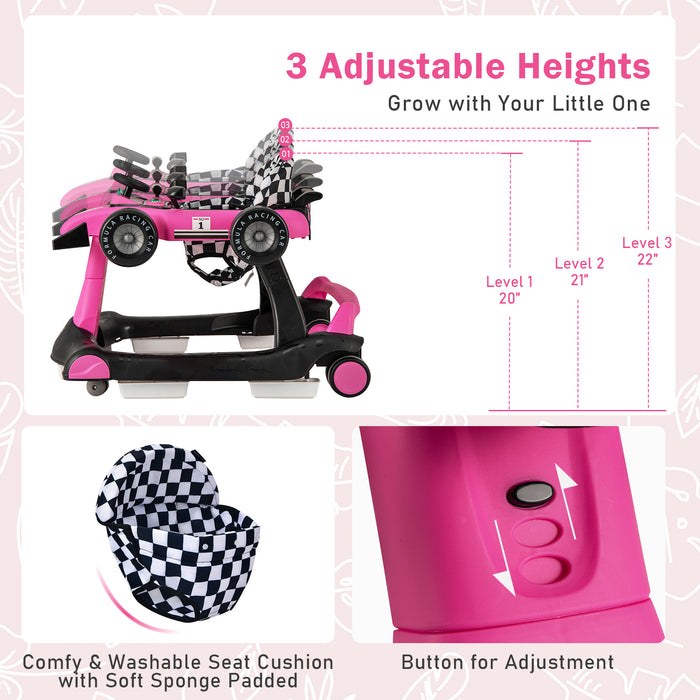 4-in-1 Foldable Activity Push Walker with Adjustable Height-Pink