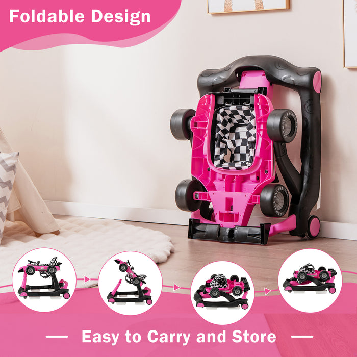 4-in-1 Foldable Activity Push Walker with Adjustable Height-Pink