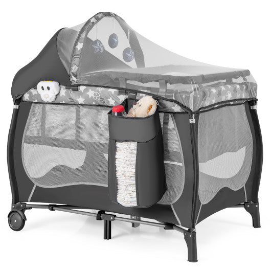 4 in 1 Portable Baby Nursery Center with Net and Music Box-Gray