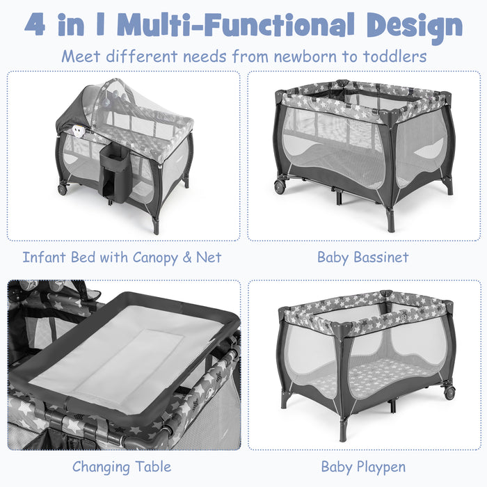 4 in 1 Portable Baby Nursery Center with Net and Music Box-Gray