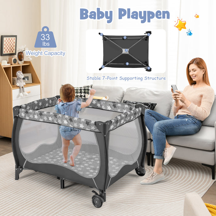 4 in 1 Portable Baby Nursery Center with Net and Music Box-Gray