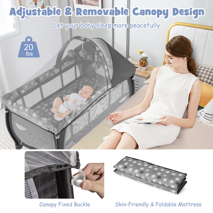 4 in 1 Portable Baby Nursery Center with Net and Music Box-Gray