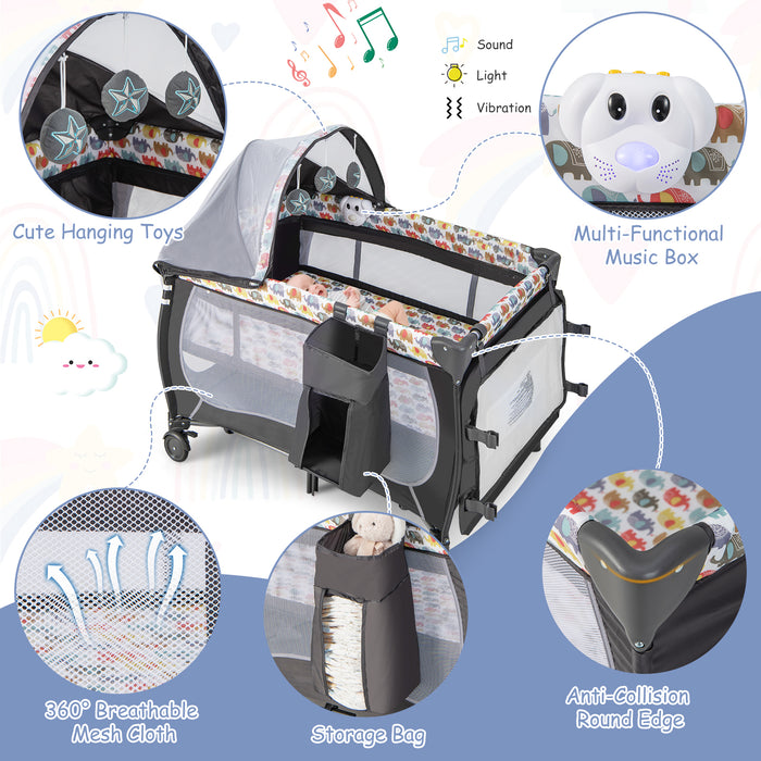 4 in 1 Portable Baby Nursery Center with Net and Music Box-Multicolor