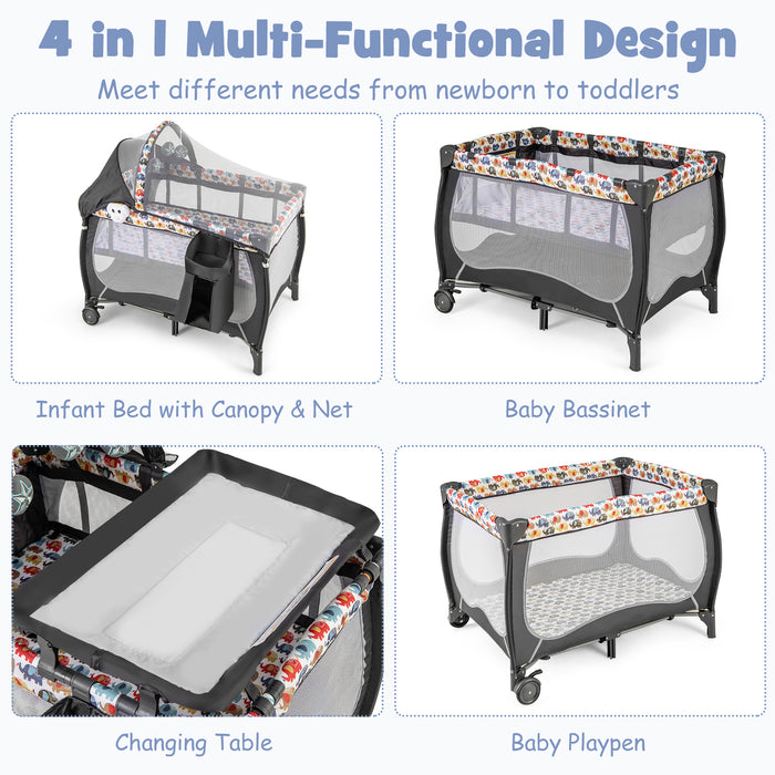 4 in 1 Portable Baby Nursery Center with Net and Music Box-Multicolor