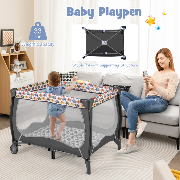 4 in 1 Portable Baby Nursery Center with Net and Music Box-Multicolor