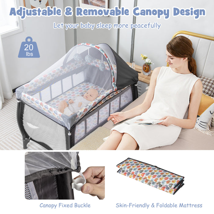 4 in 1 Portable Baby Nursery Center with Net and Music Box-Multicolor