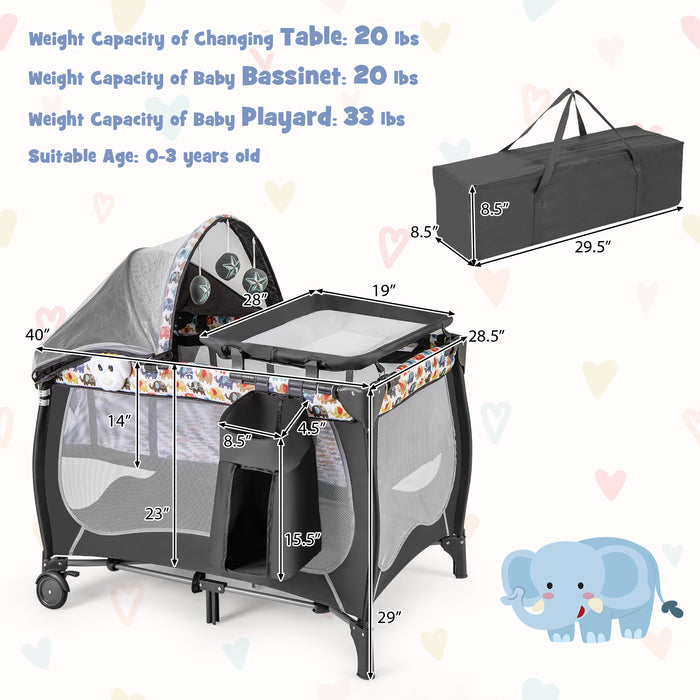 4 in 1 Portable Baby Nursery Center with Net and Music Box-Multicolor