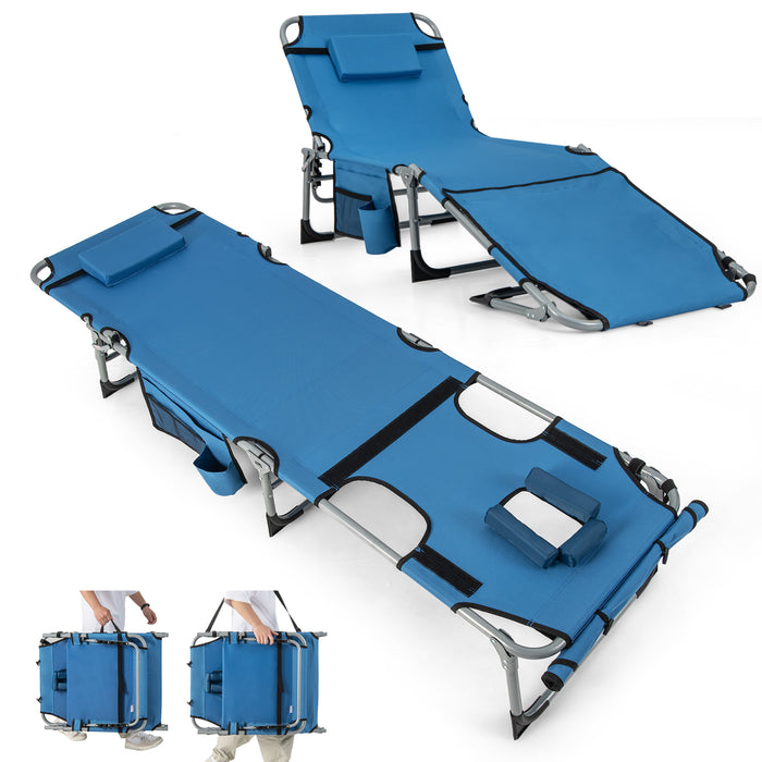 5-position Outdoor Folding Chaise Lounge Chair-Blue