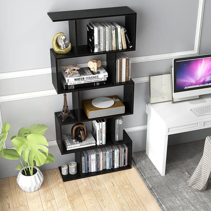 5-Tier Bookshelf with Anti-Toppling Device for Living Room Home Office-Black