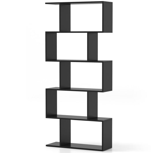 5-Tier Bookshelf with Anti-Toppling Device for Living Room Home Office-Black