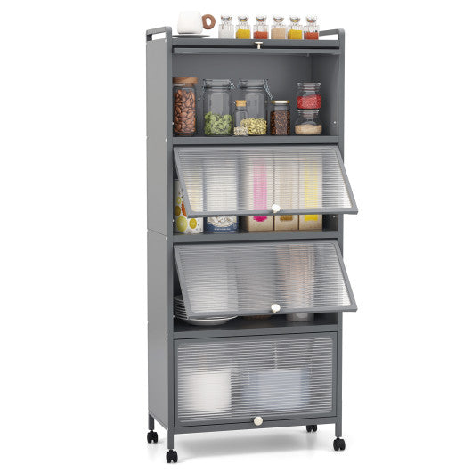 5-Tier Kitchen Baker's Rack with Flip-up PC Doors-Gray