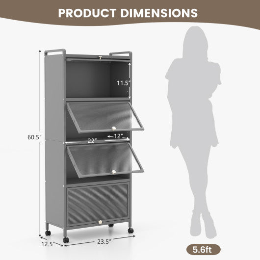 5-Tier Kitchen Baker's Rack with Flip-up PC Doors-Gray