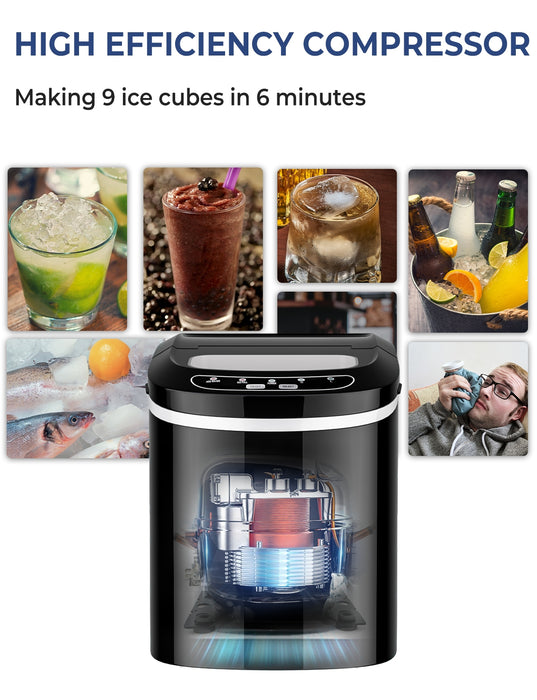 Mini Portable Compact Electric Ice Maker Machine-Black