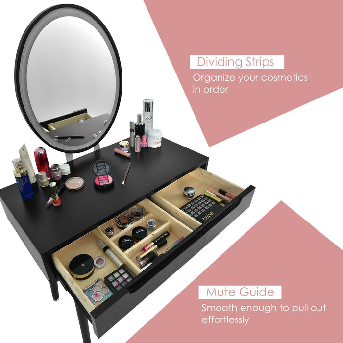 Touch Screen Vanity Makeup Table Stool Set with Lighted Mirror-Black