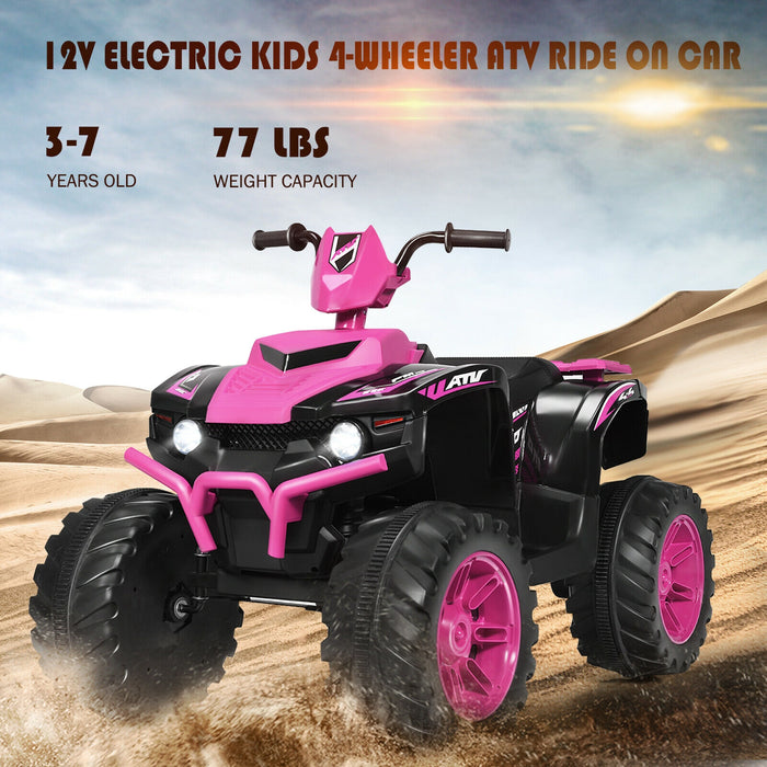 12V Kids Ride on ATV with LED Lights and Treaded Tires and LED lights-Pink