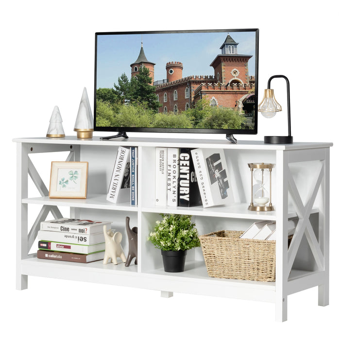 Wooden TV Stand Entertainment for TVs up to 55 Inch with X-Shaped Frame-White