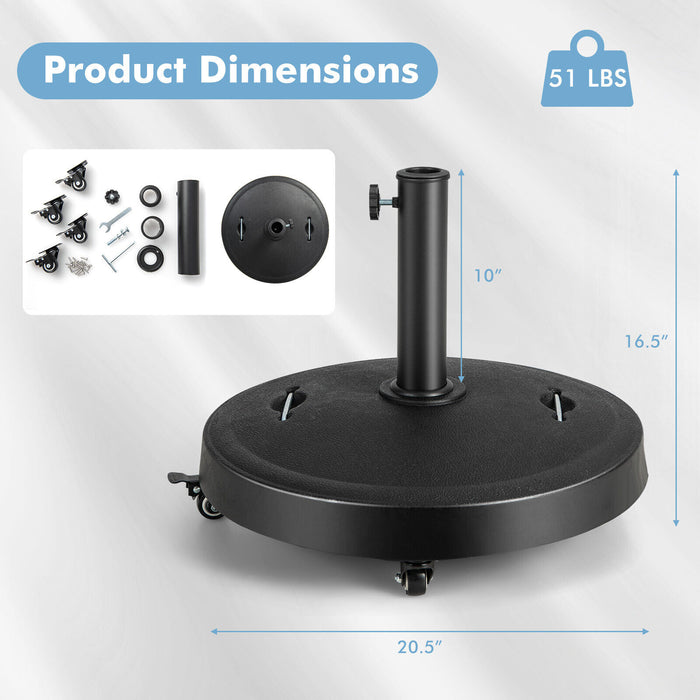 51LBS 20.5Inch Outdoor Umbrella Base with Wheels and Handles