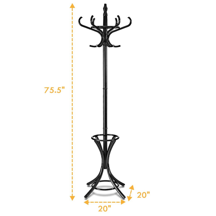 Wood Standing Hat Coat Rack with Umbrella Stand-Black