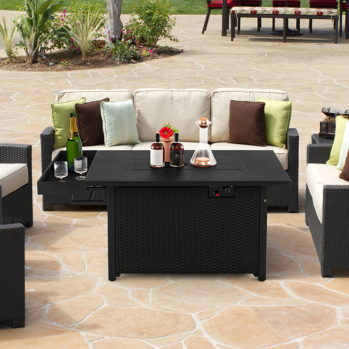 52 Inches Outdoor Wicker Gas Fire Pit Propane Fire Table with Cover-Black