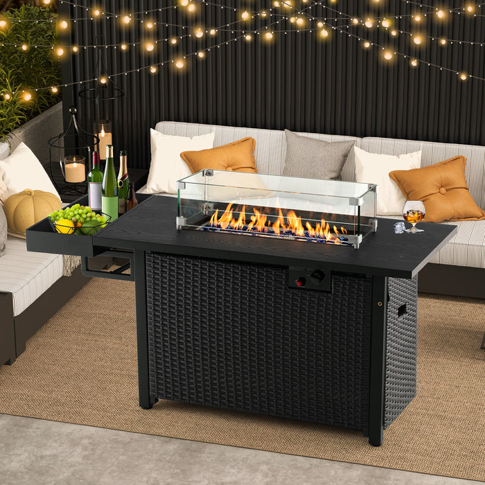 52 Inches Outdoor Wicker Gas Fire Pit Propane Fire Table with Cover-Black