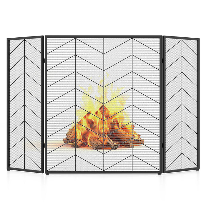 52 x 31 Inch Fireplace Screen with Chevron Herringbone Pattern