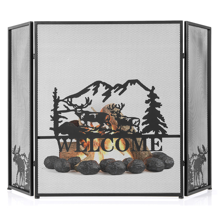 52 x 31 Inch Fireplace Screen-Black