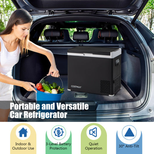 53QT Portable Dual Zone 12V Car Refrigerator Compressor Fridge Freezer for Vehicles Camping Travel-Black