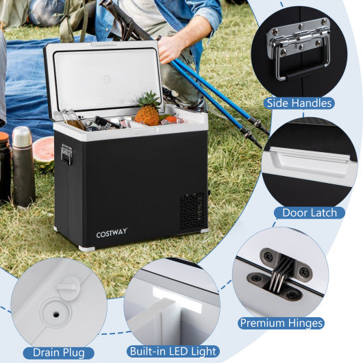 53QT Portable Dual Zone 12V Car Refrigerator Compressor Fridge Freezer for Vehicles Camping Travel-Black