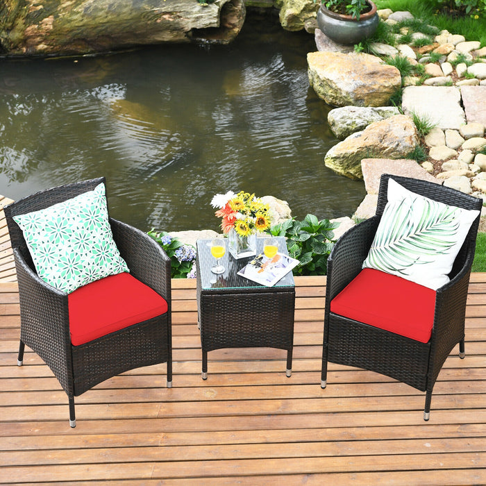 3 Pcs Outdoor Rattan Wicker Furniture Set-Red