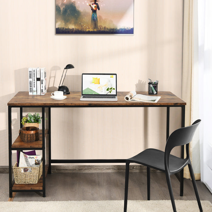 55 Inch Computer Desk Office Study Table Workstation Home with Adjustable Shelf Rustic Brown-L