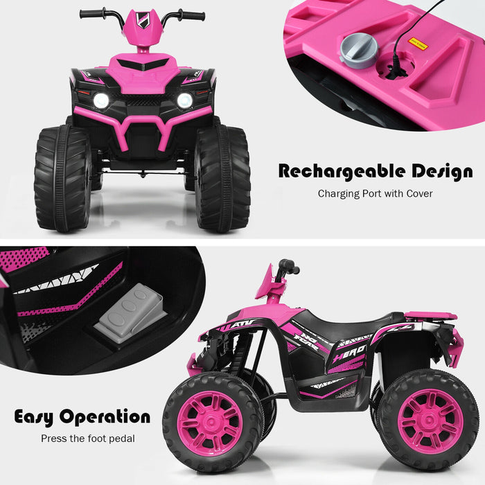 12V Kids Ride on ATV with LED Lights and Treaded Tires and LED lights-Pink