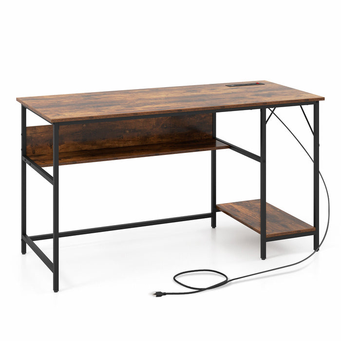 55 Inches Computer Desk with Charging Station-Brown