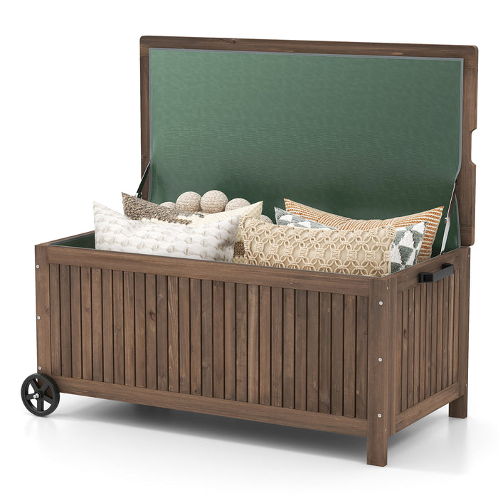 56-Gallon Wood Deck Box with Removable Waterproof PE Liner-Brown