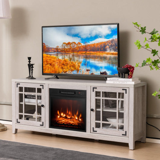 58 Inch Fireplace TV Stand with Adjustable Shelves for TVs up to 65 Inch-Natural