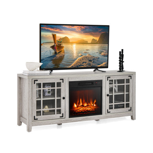 58 Inch Fireplace TV Stand with Adjustable Shelves for TVs up to 65 Inch-Natural