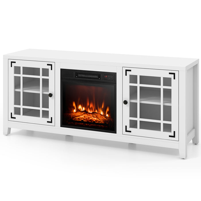 58 Inch Fireplace TV Stand with Adjustable Shelves for TVs up to 65 Inch-White