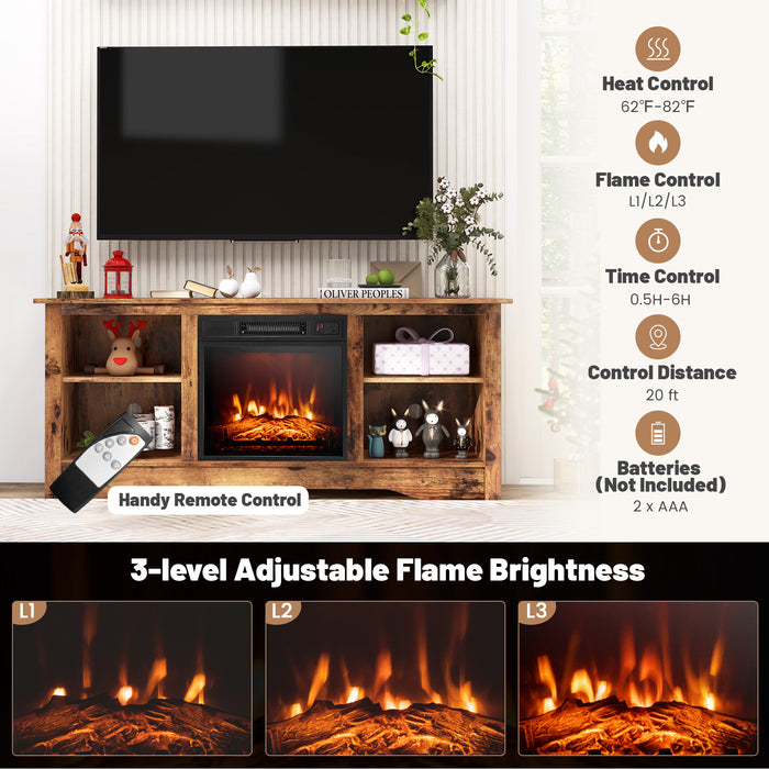 58 Inches TV Stand  for Flat Screen TVs Up to 65 Inches with 18 Inches Electric Fireplace Heater